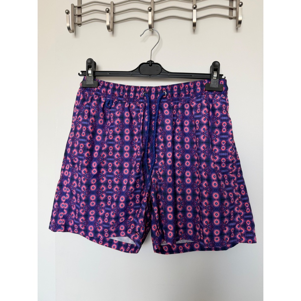 Crasqi Mens Swim Trunks Purple Pink Geometric Psychedelic Board Shorts M
